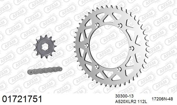 Kawasaki KDX200 1984-1985 - AFAM Xs-Ring Reinforced Plus Chain & Alu Sprocket Kit, 520 (OE Pitch) - 01721751 - P3 Tuning