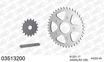 Aprilia 125 Tuono 2003-2007 - AFAM XS-ring standard Chain & Steel Sprocket Kit, 520 (OE Pitch) - 03513200 - P3 Tuning