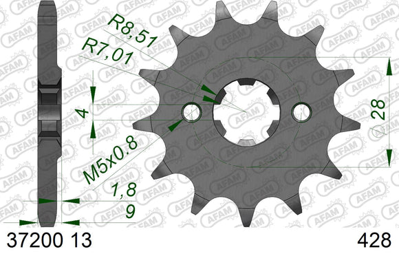 Aprilia RS4 125 2011-2020 - AFAM Xs-Ring Reinforced Chain & Steel Sprocket Kit, 428 (OE Pitch) - 03513201 - P3 Tuning