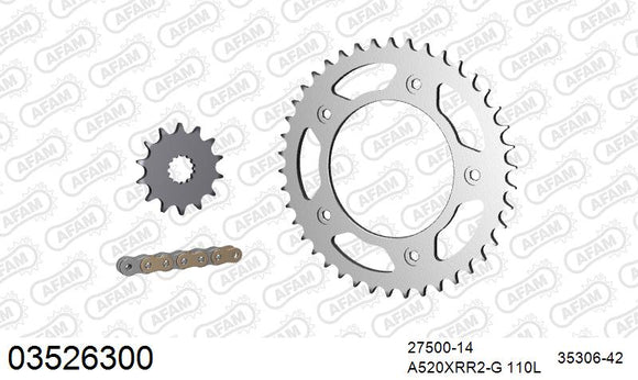 Aprilia RS250 1996-2003 - AFAM Xs-Ring Reinforced Plus Chain & Steel Sprocket Kit, 520 (OE Pitch) - 03526300 - P3 Tuning