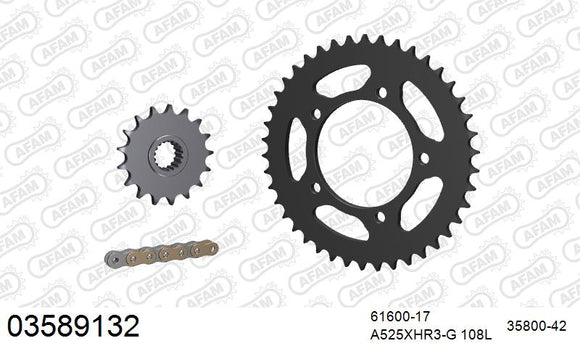Aprilia Tuono 1000 2003-2005 - AFAM XS-ring Hyper reinforced Chain & Steel Sprocket Kit, 525 (OE Pitch) - 03589132 - P3 Tuning