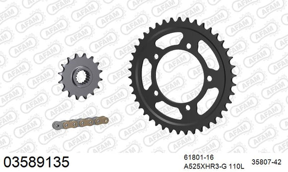Aprilia RSV4 APRC (1000cc) 2011-2014 - AFAM XS-ring Hyper reinforced Chain & Steel Sprocket Kit, 525 (OE Pitch) - 03589135 - P3 Tuning