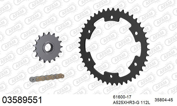 Aprilia ETV Caponord (1000cc) 2001-2008 - AFAM XS-ring Hyper reinforced Chain & Steel Sprocket Kit, 525 (OE Pitch) - 03589551 - P3 Tuning