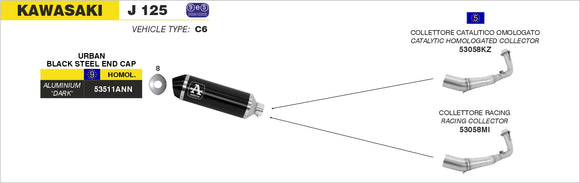 Kawasaki J 125 ABS Catalytic homologated collector for Urban Exhaust