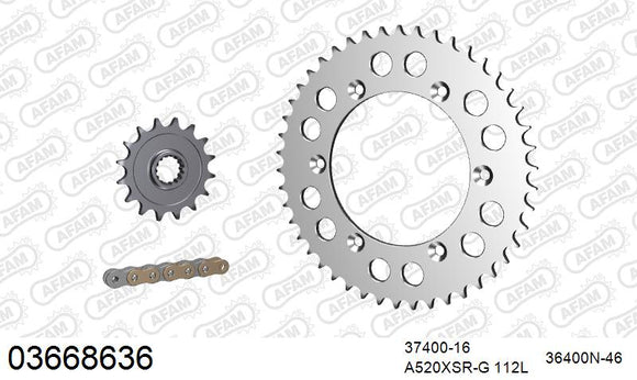 Aprilia SXV450 / 550 2006-2007 - AFAM XS-ring super reinforced Chain & Alu Sprocket Kit, 520 (OE Pitch) - 03668636 - P3 Tuning