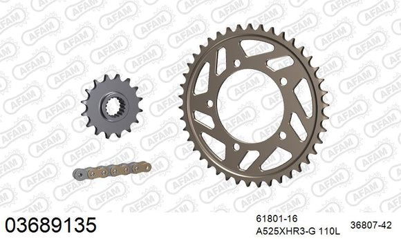 Aprilia Tuono V4 APRC (1000cc) 2013-2014 - AFAM XS-ring Hyper reinforced Chain & Alu Sprocket Kit, 525 (OE Pitch) - 03689135 - P3 Tuning