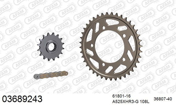 Aprilia RSV4 (1000cc) 2009-2010 - AFAM XS-ring Hyper reinforced Chain & Alu Sprocket Kit, 525 (OE Pitch) - 03689243 - P3 Tuning
