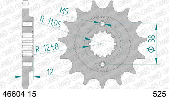 Cagiva Gran Canyon (900cc) 1998-2000 - AFAM XS-ring super reinforced Chain & Steel Sprocket Kit, 525 (OE Pitch) - 04486554 - P3 Tuning