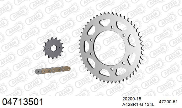 Derbi Senda 125 SM DRD 2009-2012 - AFAM Reinforced Chain & Steel Sprocket Kit, 428 (OE Pitch) - 04713501 - P3 Tuning