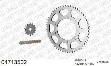 Derbi Senda 125 SM DRD 2010-2013 - AFAM Reinforced Chain & Steel Sprocket Kit, 428 (OE Pitch) - 04713502 - P3 Tuning