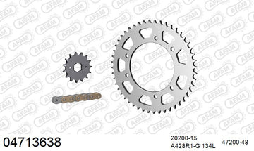 Derbi Senda 125 SM DRD 2009-2012 - AFAM Reinforced Chain & Steel Sprocket Kit, 428 (OE Pitch) - 04713638 - P3 Tuning