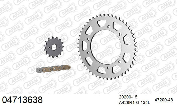 Derbi Senda 125 SM DRD 2009-2012 - AFAM Reinforced Chain & Steel Sprocket Kit, 428 (OE Pitch) - 04713638 - P3 Tuning