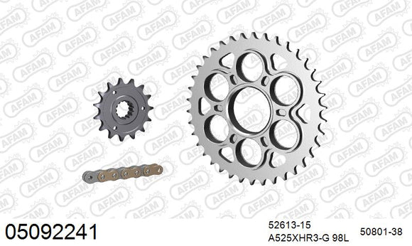 Ducati 1098 R 2008-2009 - AFAM XS-ring Hyper reinforced Chain & Steel Sprocket Kit, 525 (OE Pitch) - 05092241 - P3 Tuning