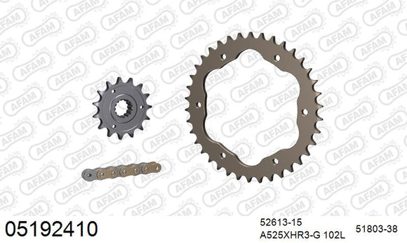 Ducati Streetfighter / S (1100cc) 2009-2013 - AFAM XS-ring Hyper reinforced Chain & Alu Sprocket Kit, 525 conversion PCD3 - 05192410 - P3 Tuning