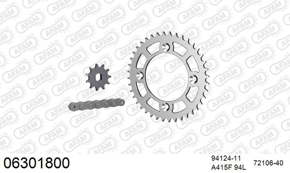 KTM 50 SX 2014-2023 - AFAM Reinforced Chain & Alu Sprocket Kit, 415 (OE Pitch) - 06301800 - P3 Tuning
