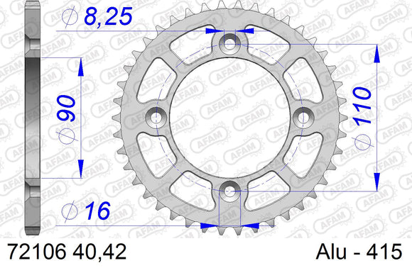 Husqvarna TC50 2017-2023 - AFAM Reinforced Chain & Alu Sprocket Kit, 415 (OE Pitch) - 06301800 - P3 Tuning
