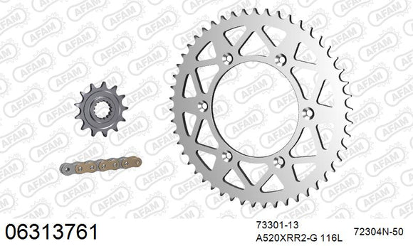 Husqvarna TE250 2014-2023 - AFAM Xs-Ring Reinforced Plus Chain & Alu Sprocket Kit, 520 (OE Pitch) - 06313761 - P3 Tuning