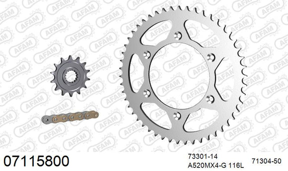 KTM 250 XC 2014 - AFAM MX reinforced Chain & Steel Sprocket Kit, 520 (OE Pitch) - 07115800 - P3 Tuning