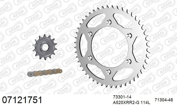 KTM EXC 520 Racing 2001-2002 - AFAM Xs-Ring Reinforced Plus Chain & Steel Sprocket Kit, 520 (OE Pitch) - 07121751 - P3 Tuning
