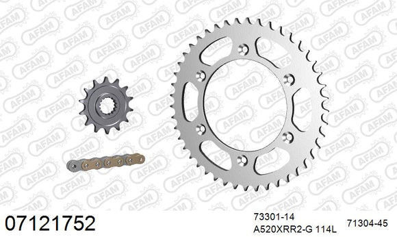 Gas Gas EC 200 / 250 / 300 / 350 2025-2026 - AFAM Xs-Ring Reinforced Plus Chain & Steel Sprocket Kit, 520 (OE Pitch) - 07121752 - P3 Tuning