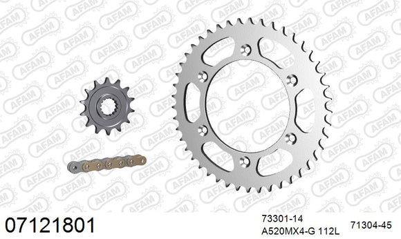 KTM 200 SX 2003 - AFAM MX reinforced Chain & Steel Sprocket Kit, 520 (OE Pitch) - 07121801 - P3 Tuning