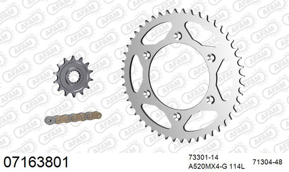 KTM 520 SX Racing 2001-2003 - AFAM MX Racing GP Chain & Steel Sprocket Kit, 520 (OE Pitch) - 07163801 - P3 Tuning
