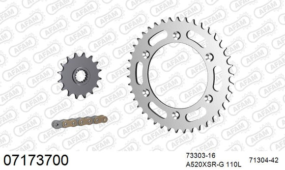 KTM 640 LC4 Adventure R 2006-2007 - AFAM XS-ring super reinforced Chain & Steel Sprocket Kit, 520 (OE Pitch) - 07173700 - P3 Tuning