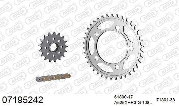 KTM RC8 R (1190cc) 2009-2015 - AFAM XS-ring Hyper reinforced Chain & Steel Sprocket Kit, 525 (OE Pitch) - 07195242 - P3 Tuning