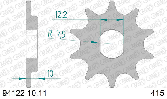 KTM 50 SX 2005 - AFAM Reinforced Chain & Alu Sprocket Kit, 415 (OE Pitch) - 07201802 - P3 Tuning