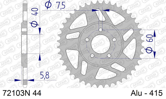 KTM 50 SX 2005 - AFAM Reinforced Chain & Alu Sprocket Kit, 415 (OE Pitch) - 07201802 - P3 Tuning