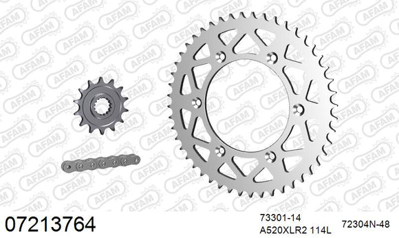 KTM 250 EXC 2004 - AFAM Xs-Ring Reinforced Plus Chain & Alu Sprocket Kit, 520 (OE Pitch) - 07213764 - P3 Tuning