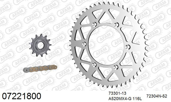Gas Gas EC 200 / 250 / 300 / 350 2021-2026 - AFAM MX reinforced Chain & Alu Sprocket Kit, 520 (OE Pitch) - 07221800 - P3 Tuning