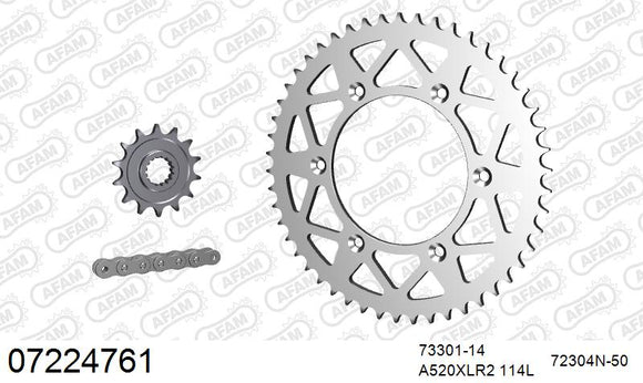 KTM 520 SX Racing 2000 - AFAM Xs-Ring Reinforced Plus Chain & Alu Sprocket Kit, 520 (OE Pitch) - 07224761 - P3 Tuning