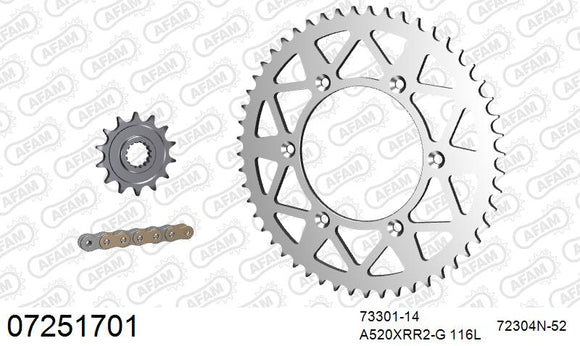 KTM 530 EXC 2009-2012 - AFAM Xs-Ring Reinforced Plus Chain & Alu Sprocket Kit, 520 (OE Pitch) - 07251701 - P3 Tuning