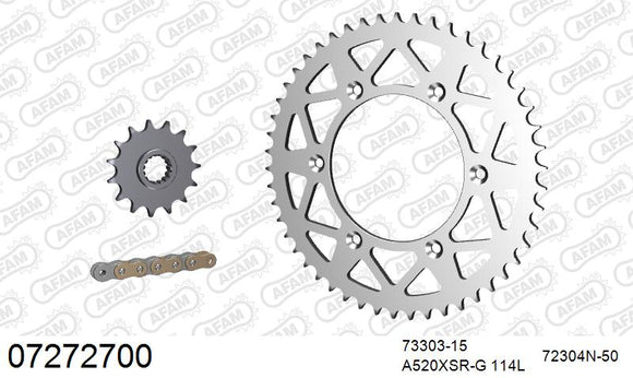 KTM 620 / LC4 640 / 625 EGS & Supermoto 1996-2001 - AFAM XS-ring Extra Reinforced Chain & Alu Sprocket Kit, 520 (OE Pitch) - 07272700 - P3 Tuning