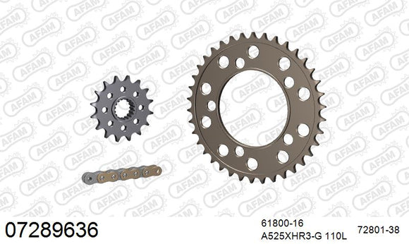 KTM 990 R Super Duke 2007-2013 - AFAM XS-ring Hyper reinforced Chain & Alu Sprocket Kit, 525 (OE Pitch) - 07289636 - P3 Tuning