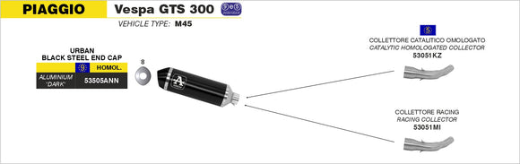 Piaggio VESPA GTS 300i.e. Catalytic homologated collector for Urban Exhaust