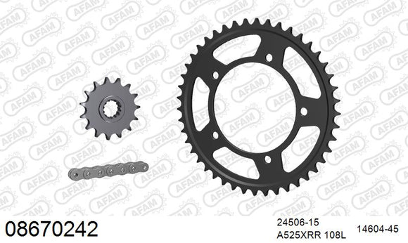Triumph Daytona 600 2003-2004 - AFAM XS-ring Extra Reinforced Chain & Steel Sprocket Kit, 525 (OE Pitch) - 08670242 - P3 Tuning