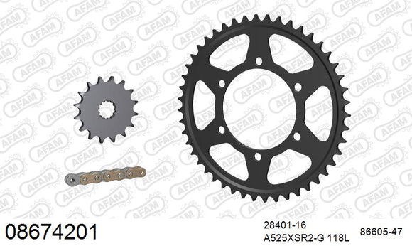 Triumph Street Triple 675 2014-2016 - AFAM XS-ring super reinforced Chain & Steel Sprocket Kit, 525 (OE Pitch) - 08674201 - P3 Tuning