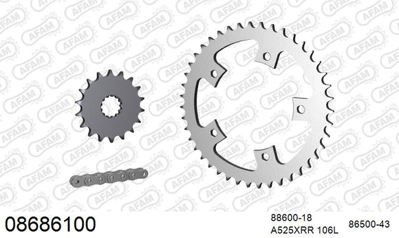 Triumph Thruxton 900 2005-2006 - AFAM XS-ring Extra Reinforced Chain & Steel Sprocket Kit, 525 (OE Pitch) - 08686100 - P3 Tuning