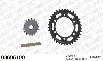 Triumph Bonneville Bobber (1200cc) 2017-2023 - AFAM XS-ring super reinforced Chain & Steel Sprocket Kit, 525 (OE Pitch) - 08695100 - P3 Tuning
