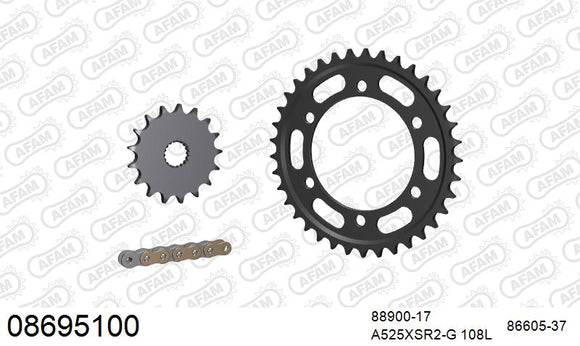 Triumph Bonneville Bobber (1200cc) 2018-2021 - AFAM XS-ring super reinforced Chain & Steel Sprocket Kit, 525 (OE Pitch) - 08695100 - P3 Tuning