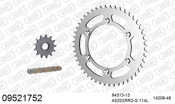 Gas Gas EC 200 / 250 / 300 / 350 2005-2017 - AFAM Xs-Ring Reinforced Plus Chain & Steel Sprocket Kit, 520 (OE Pitch) - 09521752 - P3 Tuning