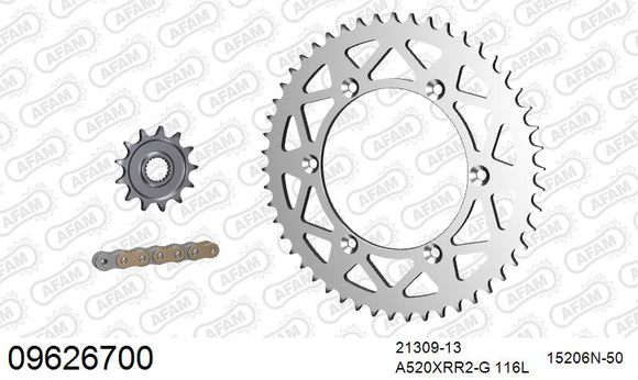 Gas Gas EC 200 / 250 / 300 / 350 2010-2012 - AFAM Xs-Ring Reinforced Plus Chain & Alu Sprocket Kit, 520 (OE Pitch) - 09626700 - P3 Tuning