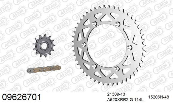 Gas Gas EC 200 / 250 / 300 / 350 2013-2015 - AFAM Xs-Ring Reinforced Plus Chain & Alu Sprocket Kit, 520 (OE Pitch) - 09626701 - P3 Tuning