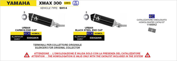 Yamaha XMAX 300 Urban  aluminium "Dark" silencer with carbon fibre end cap