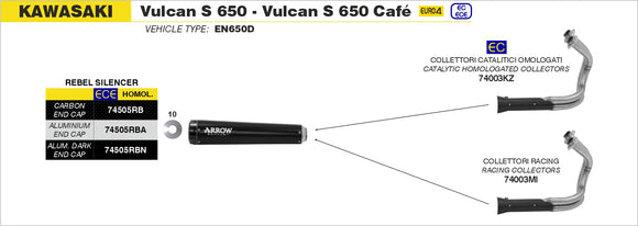 Kawasaki Vulcan S 650 Rebel silencer with aluminium polish end cap
