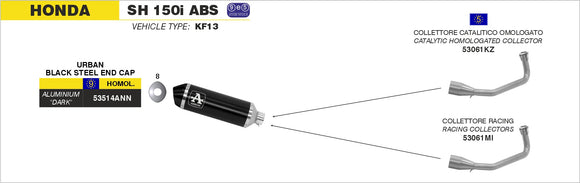 Honda SH 150i ABS Urban  aluminium "Dark" silencer with "Dark" end cap
