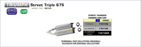 Triumph STREET TRIPLE 675 Street Thunder aluminium silencers (right and left) with carby end cap