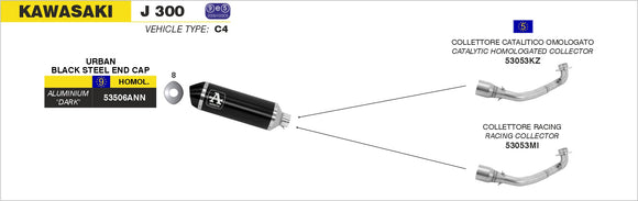 Kawasaki J 300 Urban  aluminium "Dark" silencer with "Dark" end cap